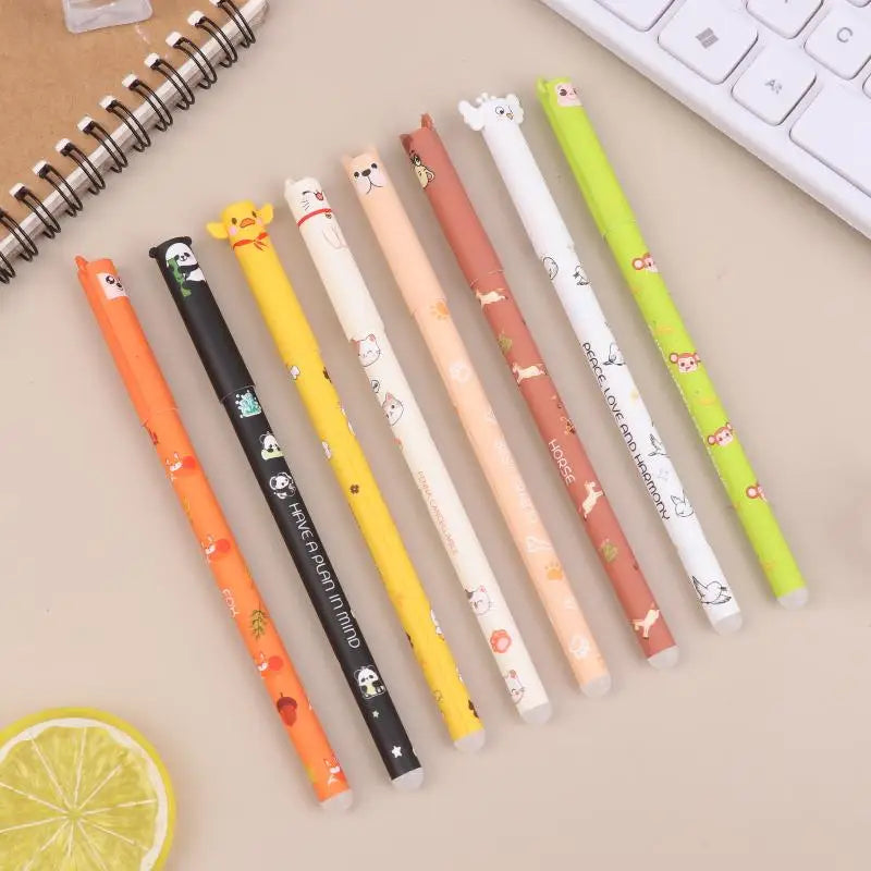 Animal Erasable Gel Pens 8 Soft Grip Smooth Writing Study Work Qme