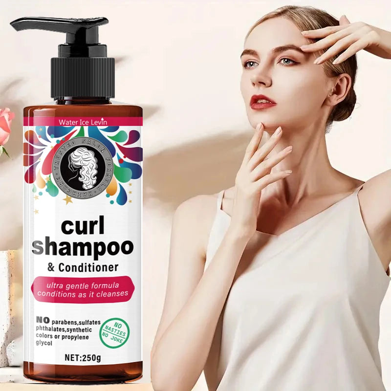 250g Curly Hair Shampoo and Conditioner - Ultra Gentle, Moisturizing Formula, Suitable for Voluminous, Light, and Natural Hair, Promotes Vitality, Contains Glycerin, Unisex, for Normal Hair Types Qme
