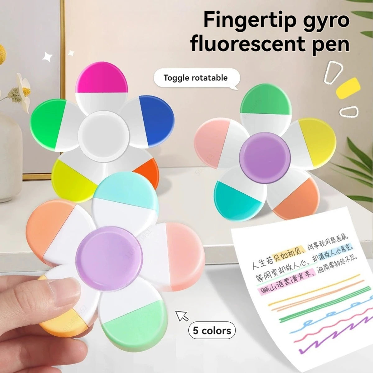 Multifunctional Cute Mini Rotary Highlighters 5 Colors,No Bleed Dry Fast Easy to Hold,for Journal Planner School Office Supplies Qme