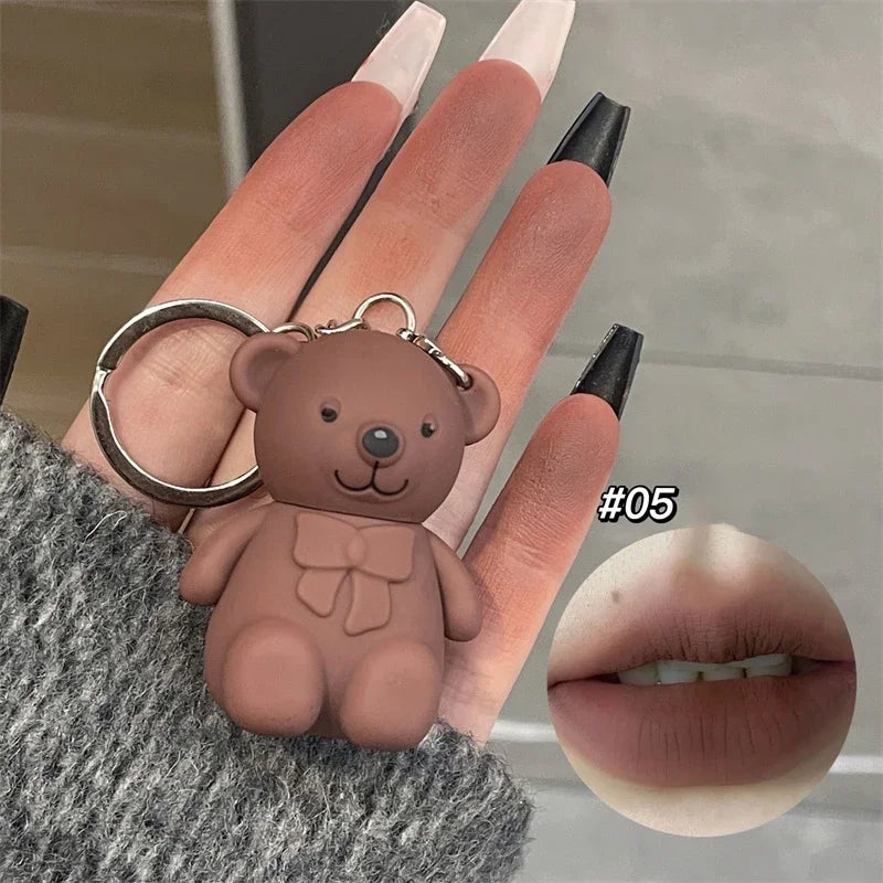 Matte Velvet Lipglaze Waterproof Long Lasting Cute Bear Lipglosses Silky Smooth Liquid Lipstick Makeup Sexy Women Lip Balm Gift Qme 05