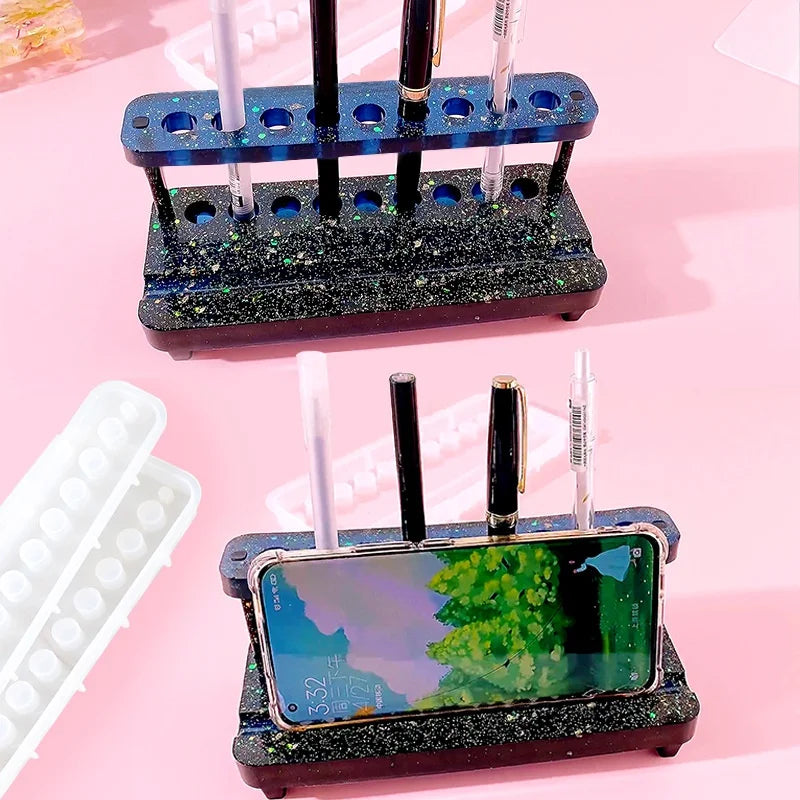 4 Piece Set Glue Dripping Mold Handmade Creative DIY Multifunctional Pen Holder Mold Mobile Phone Bracket Desktop Storage Resin Qme