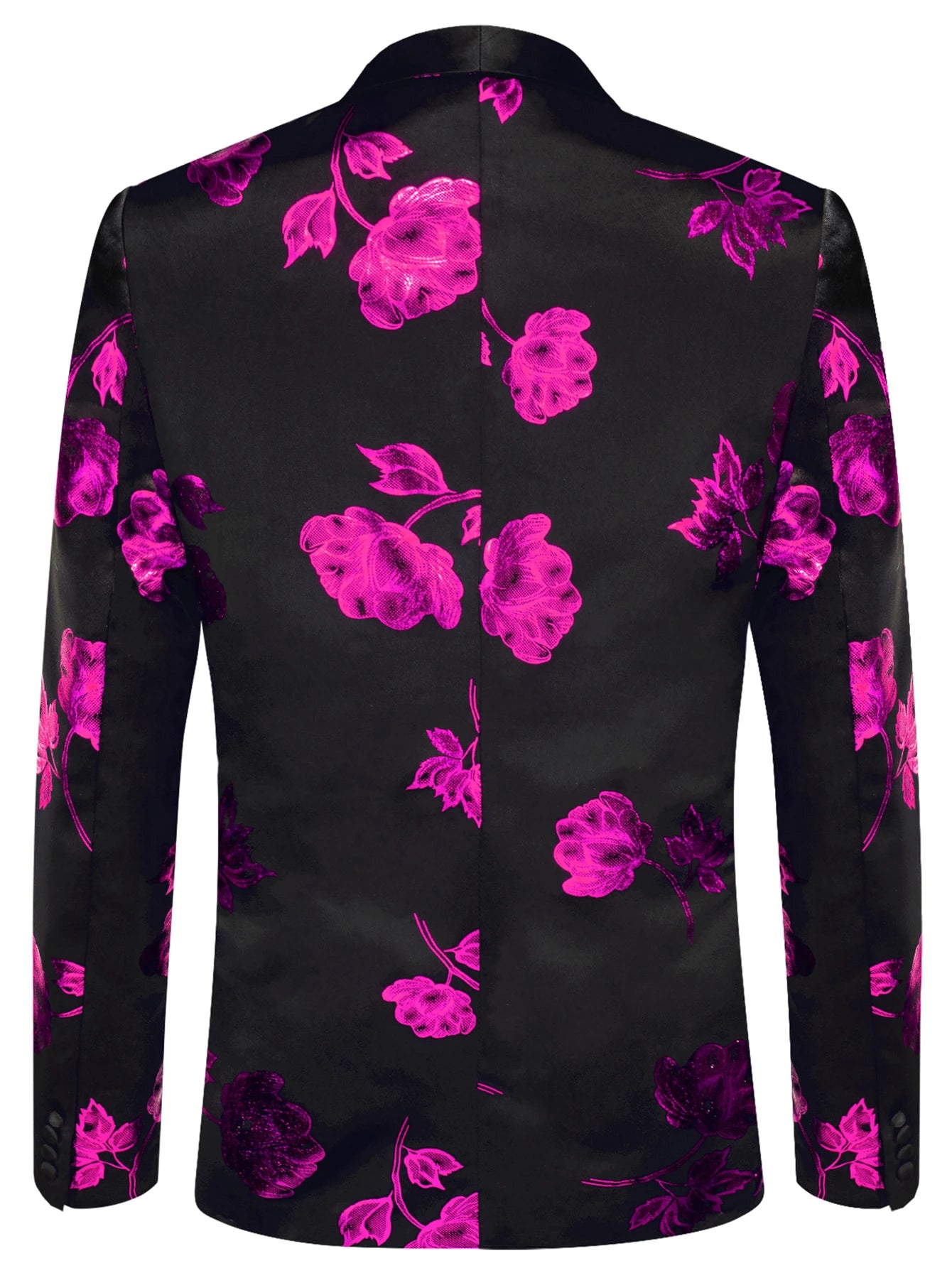 Men's Black Pink Floral Jacquard Shawl Lapel Blazer Single Breasted Qme