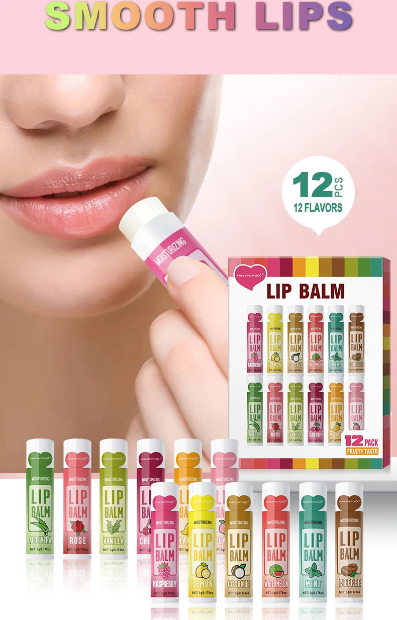12 PCS/gift lip balm set 5g Deep Moisturizing and long-lasting moisturizing exfoliating to create hydrated lips Qme