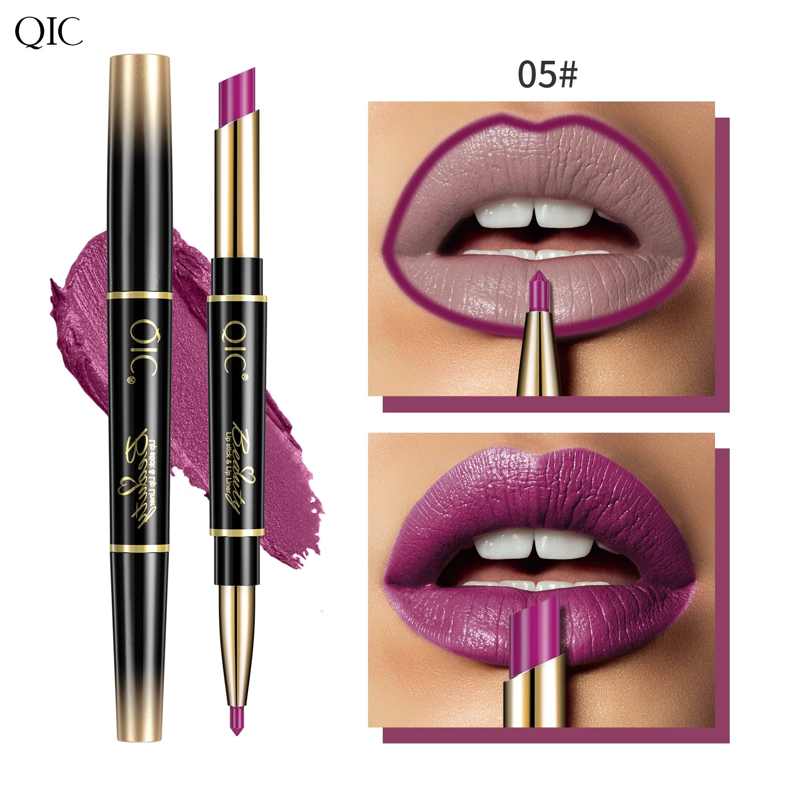 QIC Lipstick Lipliner Pen Matte Velvet Lip Liner Pencil Contour Makeup Sexy Red Lip Stick Long Lasting Cosmetics Qme Q909-5
