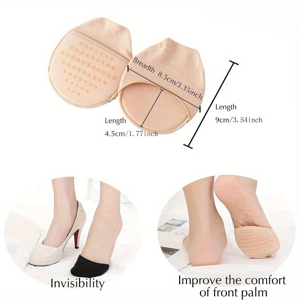 2pairs Women's Invisible Half Toe Socks, Non-Slip Forefoot Pads, Breathable Half Socks for High Heels, Anti-Wear Foot Cushions Qme