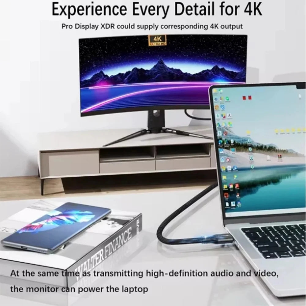 USB 3.2 20Gbps Type C to Type C Cable 240W 5A Fast Charging 4K@60Hz Audio Video Sync Cord For Laptop Steam Deck ROG Ally Devices Qme