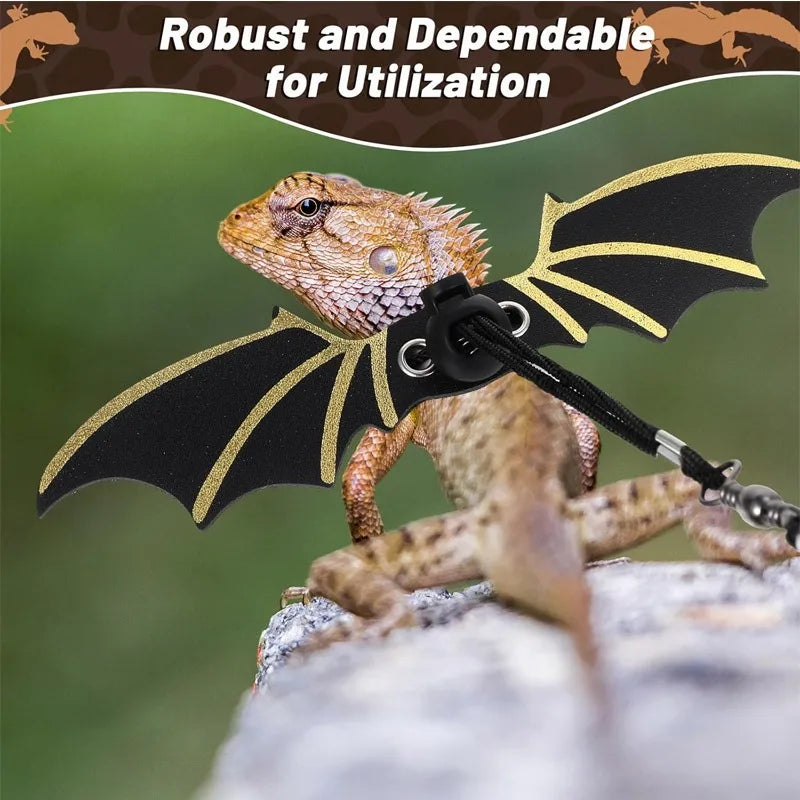 Adjustable ambergris harness, 3 sizes of leather wings, suitable for safe walking of ambergris reptiles on tree leaves Qme