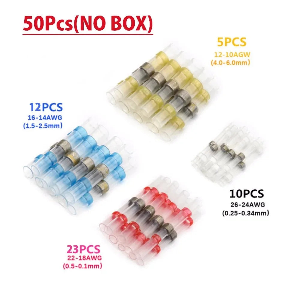 50-300Pcs Waterproof Heat Shrink Tube With Solder Insulated Electrical Wire Terminal Butt Splice Solder Electric Connector Set Qme 50pcs