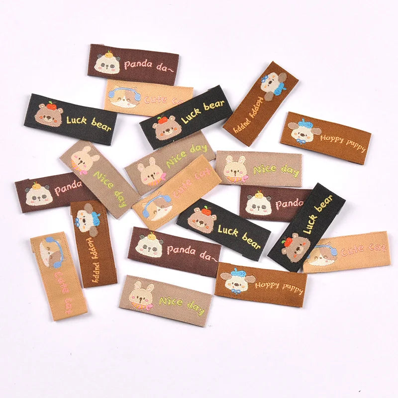 50Pcs Mix 40x17mm Cute Animal panda/dog/cat Fabric Labels Sew On Tags for DIY Clothes/Bag/Shoes Crafts cp4314 Qme