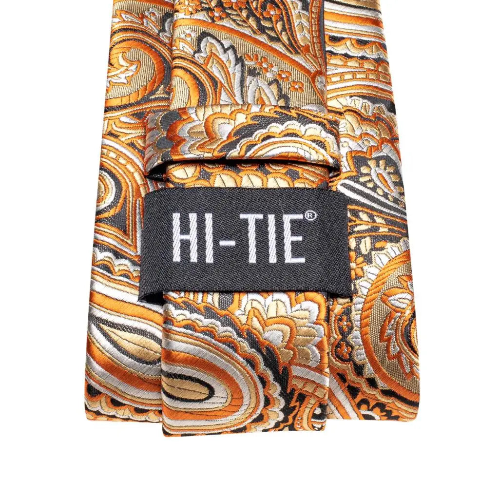 Hi-tie Designer Tie Men Orange Grey Paisley 2023 Fashion Silk Wedding Qme