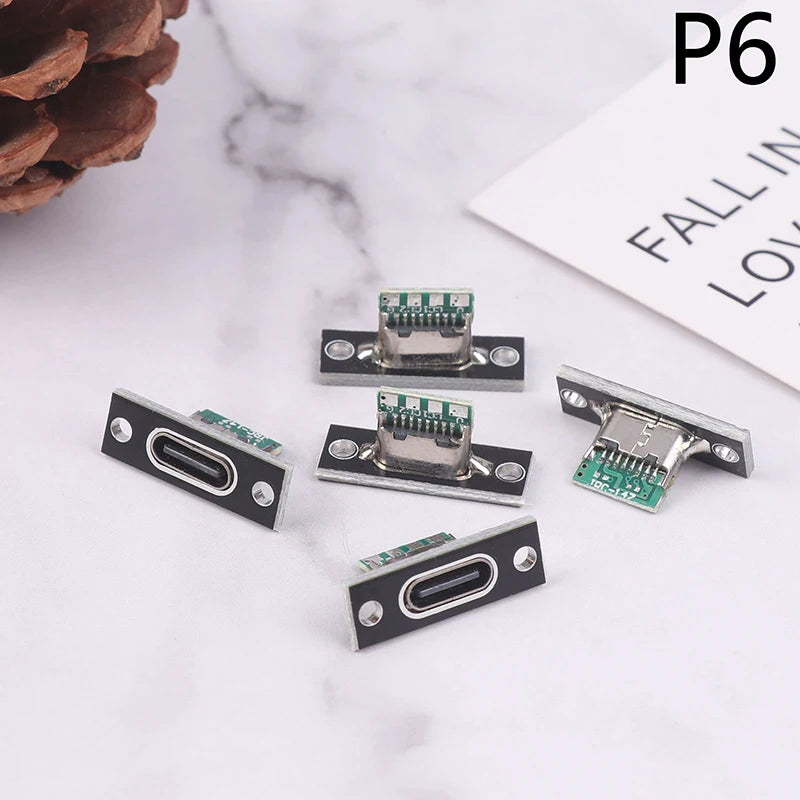 5Pcs USB 3.1 Type C Socket With Screw Fixing Plate Type-C USB Jack 3.1 Type-C 2Pin 4Pin Female Connector Jack Charging Port Qme style 6
