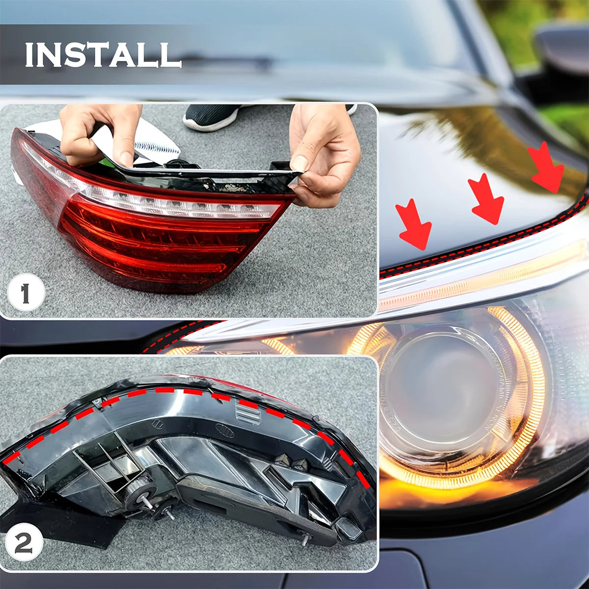 Car Headlight Sealant Seal Snake Butyl Rubber Glue Reseal HID Headlamps Taillight Shield Waterproof Tape for Automotive Lighting Qme