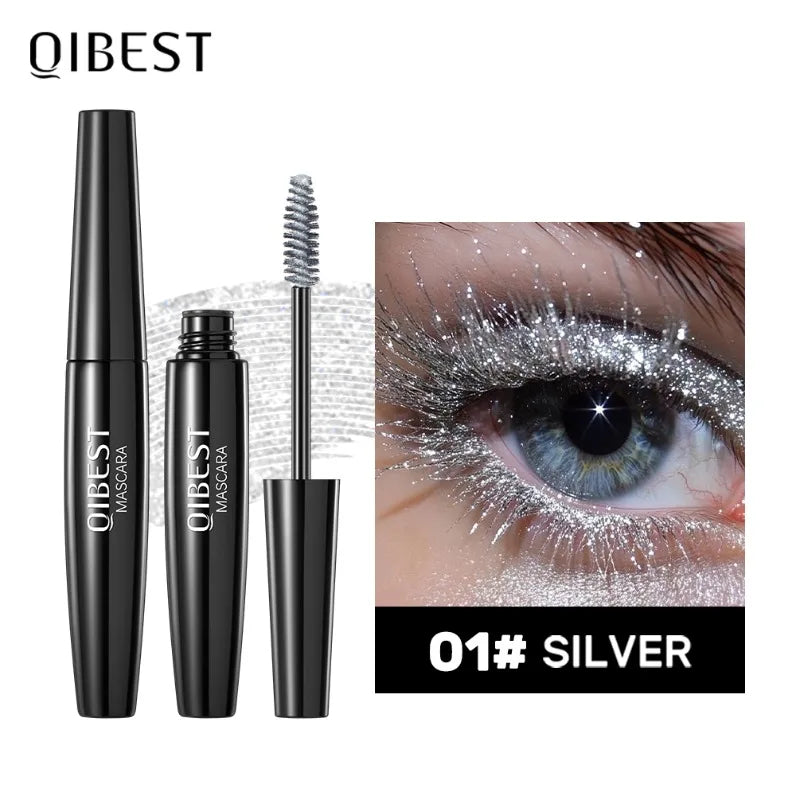 Snowflake Glitter Mascara, Smudge-Proof All Day Wear, Natural Lash Extension Effect, Flake Resistant Formula, Shimmer Mascara Qme