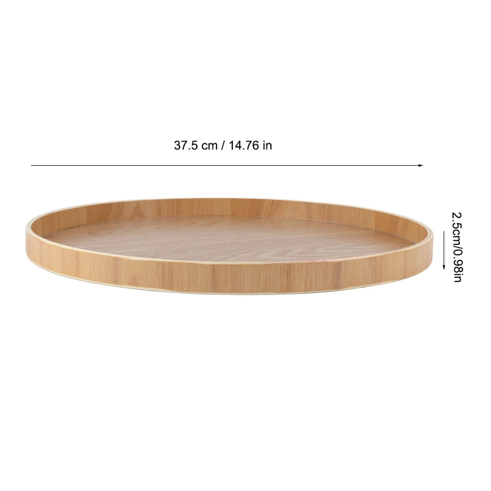 Round Solid Wood Serving Tray 37.5cm Wooden Tea Coffee Snack Food Tray for Restaurant Cafe Home Kitchen Tableware Qme