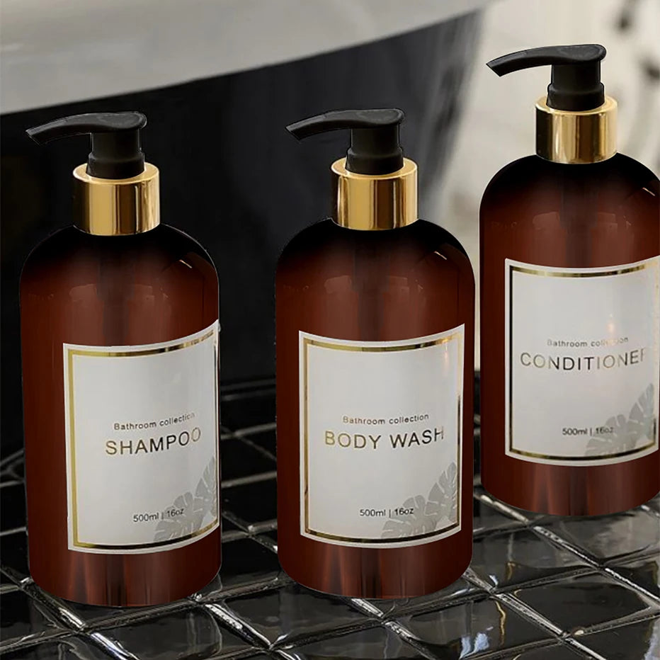 3pcs Bathroom Shower Dispenser Set Refillable Pump Clear Shampoo Conditioner Body Wash Dispenser Bath Soap Bottle Qme