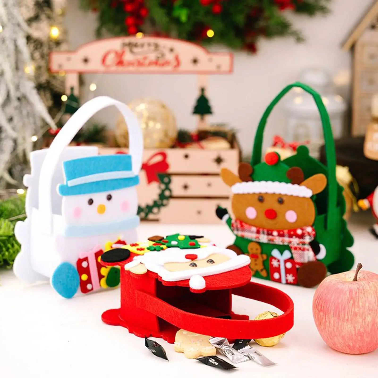 Christmas Supports Bags 3 Party Favor Handle Holiday-themed Fabric Qme