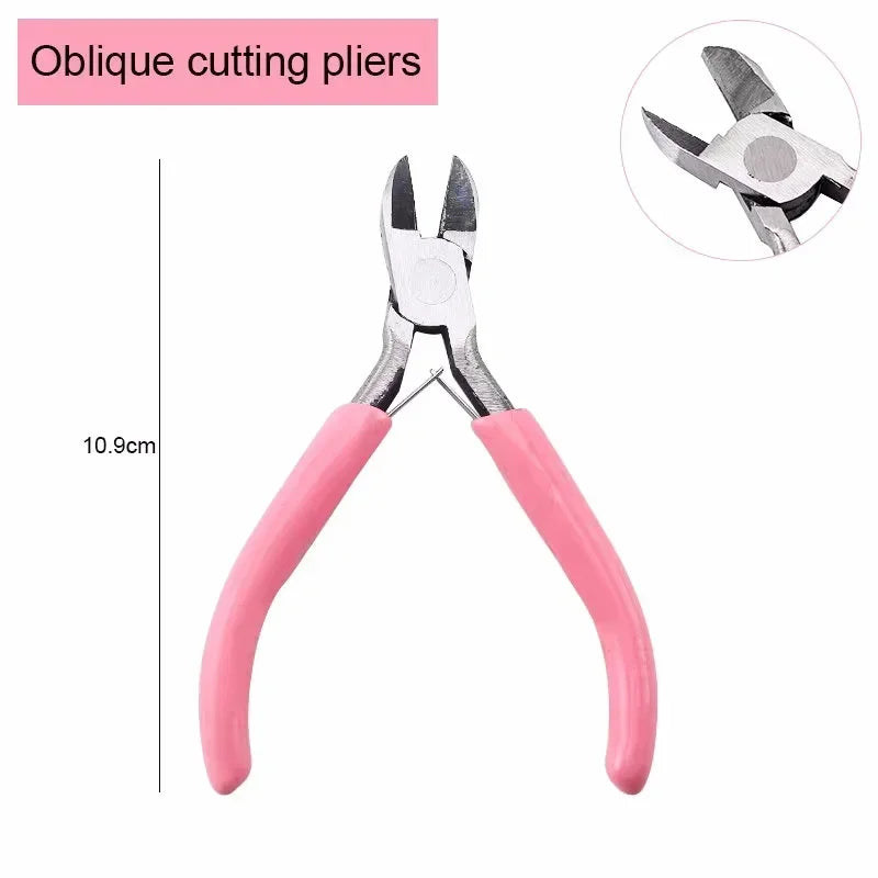 Cute Pink Color Handle Anti-slip Splicing and Fixing Jewelry Pliers Tools & Equipment Kit for DIY Jewelery Making Needlework Qme Cutting pliers