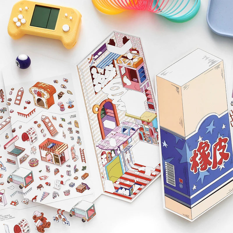 Pencil House Scene Sticker Set, Miniature DIY Decor Stickers for Stress Relief, High-Value Healing Stickers for Collection Gifti Qme