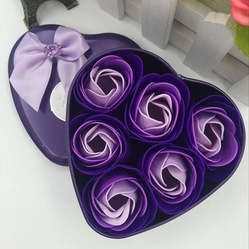 6Pcs Heart-shaped Rose Gift Box Simulated Rose Soap Flower Mother's Day Rose Gift Box Valentine's Day Rose Gift Wedding Souvenir Qme