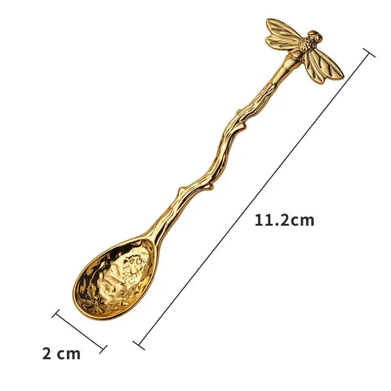 Retro Metal Coffee Spoon Dragonfly Branches Leaves Shape Ice Cream Qme C