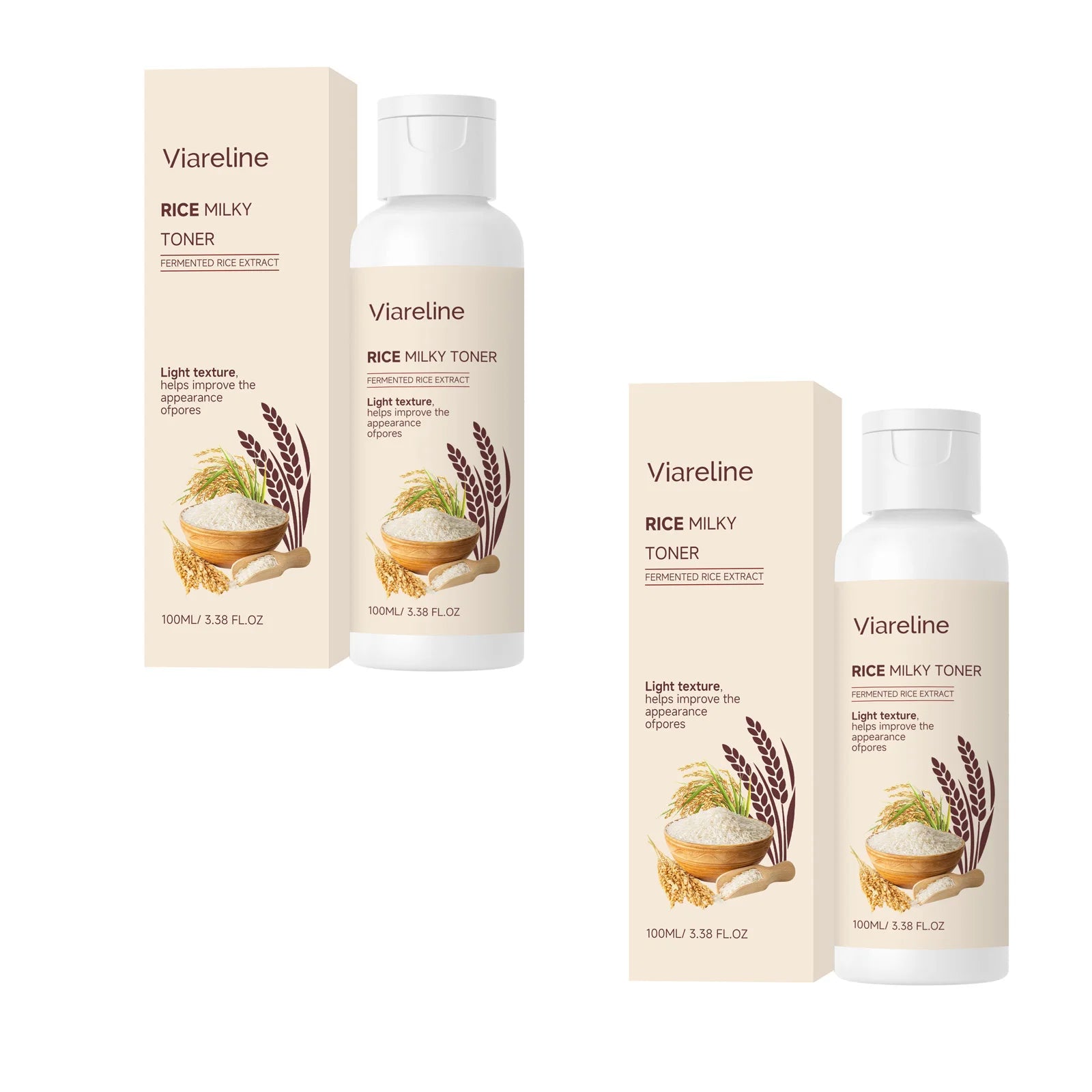 Viareline Rice Milky Toner Anti Dryness Repair Barrier Soothing Qme 2 X 100ml Boxed