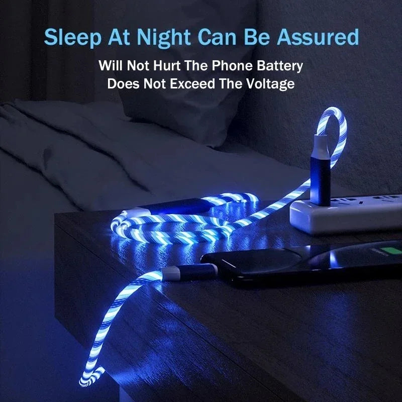 Glowing Cable LED light Micro USB Type C Cable 3A Fast Charging For Samsung iPhone Xiaomi Phone Flowing Streamer USB C Data Cord Qme