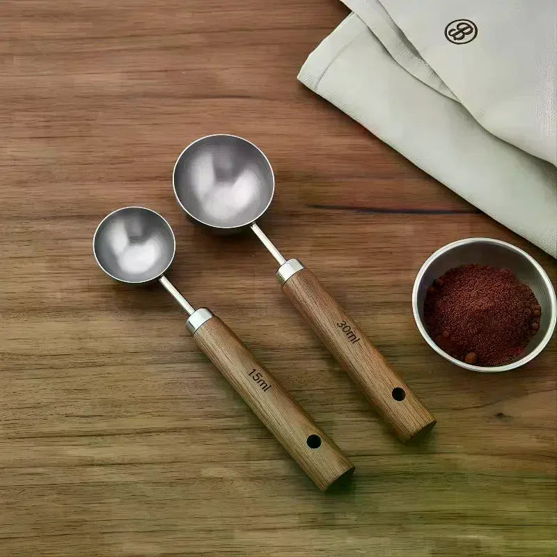 Coffee Tablespoon - Walnut Wood & Stainless Steel Scoop for Home Baristas & Cafe Decor - Perfect Kitchen Accessory Qme