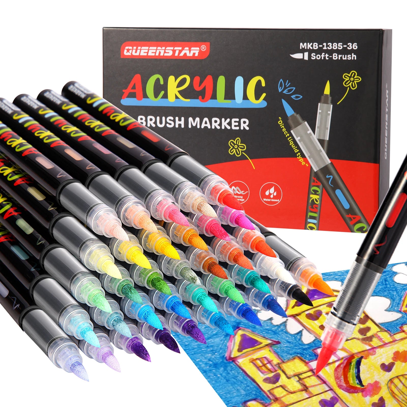 12/24/36/48 Colors Brush Tip Acrylic Paint Markers Non-toxic Quick Dry Art Pen for Fabric Wood Canvas Glass Rock DIY Craft Qme