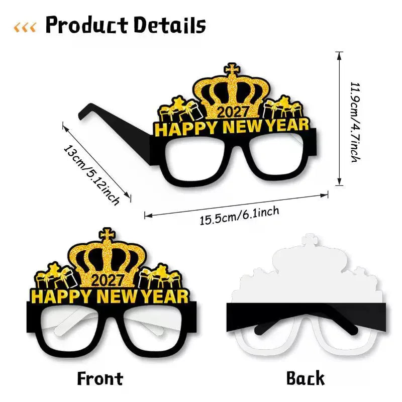 2027 Happy New Year Party Paper Glasses 8pcs Black Gold Glitter For New Years Eve Gatherings Photo Booth Props Qme