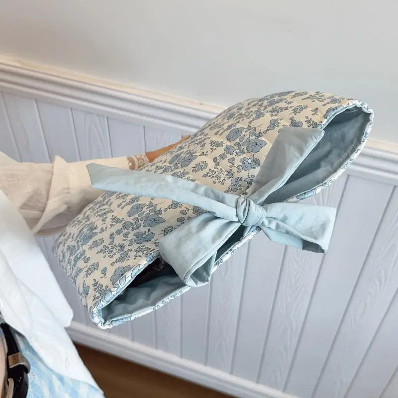 Women'S Floral Book Storage Bag With Bow Tie - Large Capacity Lightweight Cosmetic Organizer Quilted Design Qme