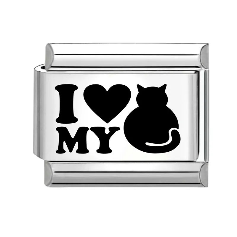 Wholesale Laser Engraving Cute Cats 666 999 Italian Charm Links Fit 9mm Stainless Steel Bracelet Women DIY Making DIY Gift Qme Style 20