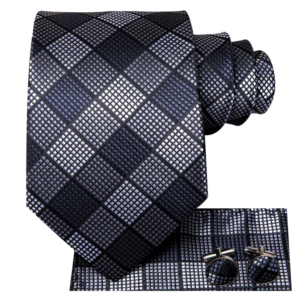 Hi-tie Grey Pink Red Plaids Geometric Tie Men Hanky Cufflink Fashion Qme