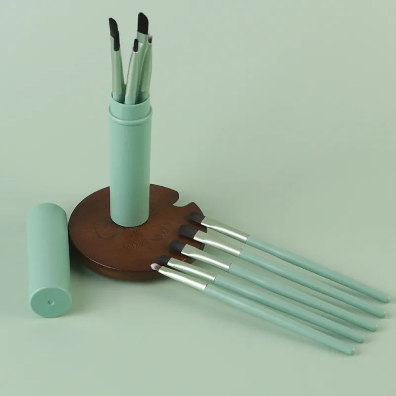 5pcs/set Makeup Brushes In Barrels Portable Set Eye Shadow Brushes Eyebrow Brush Lip Brush Nose Shadow Brush Face Makeup Brushes Qme Green