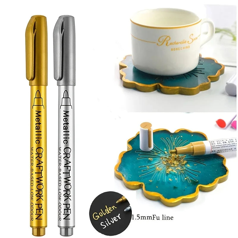 Metallic Craftwork Pen Gold Silver Marker Tip Permanent Art Marker For Glass Wood Ceramic Fabric Painting DIY Craft Supplies Qme