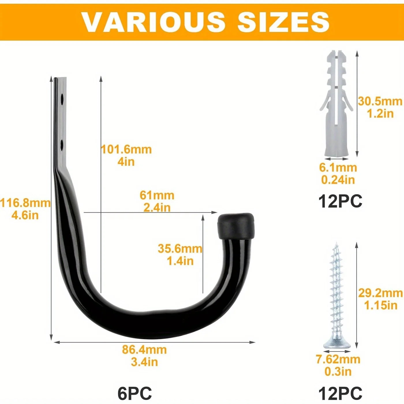 Metal Wall Hooks Are Used for Hanging Heavy-Duty, Garage Storage Hooks, Large Practical J-Shaped Hooks, and Black Wall Hangers Qme