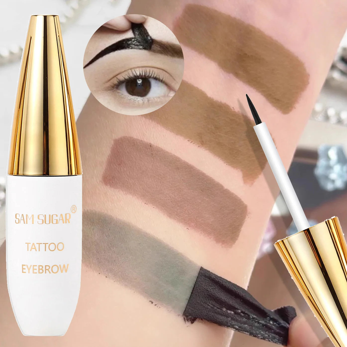 4 Colors Peel Off Eyebrow Tint Gel Waterproof Eyebrow Tattoo Cream Natural Wild Brows Smudge Proof Makeup with Fine Tip Brush Qme