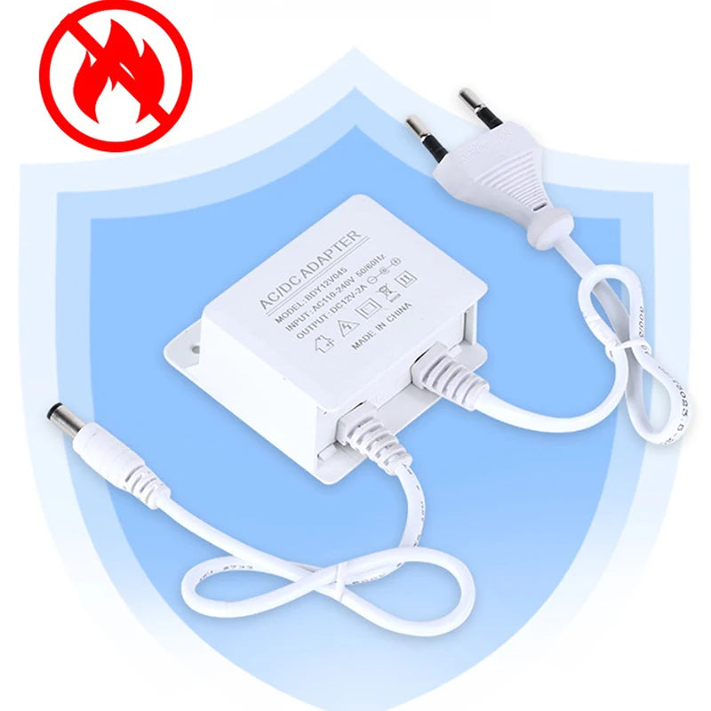 Waterproof Power Adapter NVR DVR EU US Plug DC12V 2A AC100V-240V Input Qme