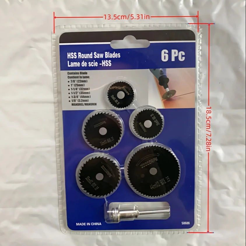 6-Piece High Speed Steel Mini Saw Blade Combination - Durable and Wear-resistant for Wood, Plastic and Metal, with Mandrel Qme 6PCS