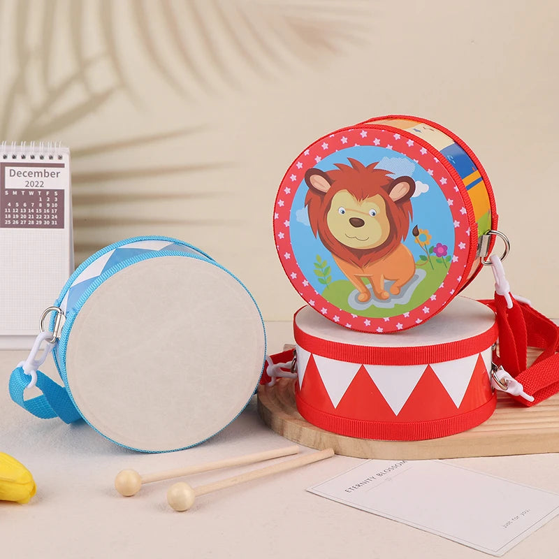 Kids Percussion Drum Wood Toy Carry Strap Music Instrument Teaching Qme