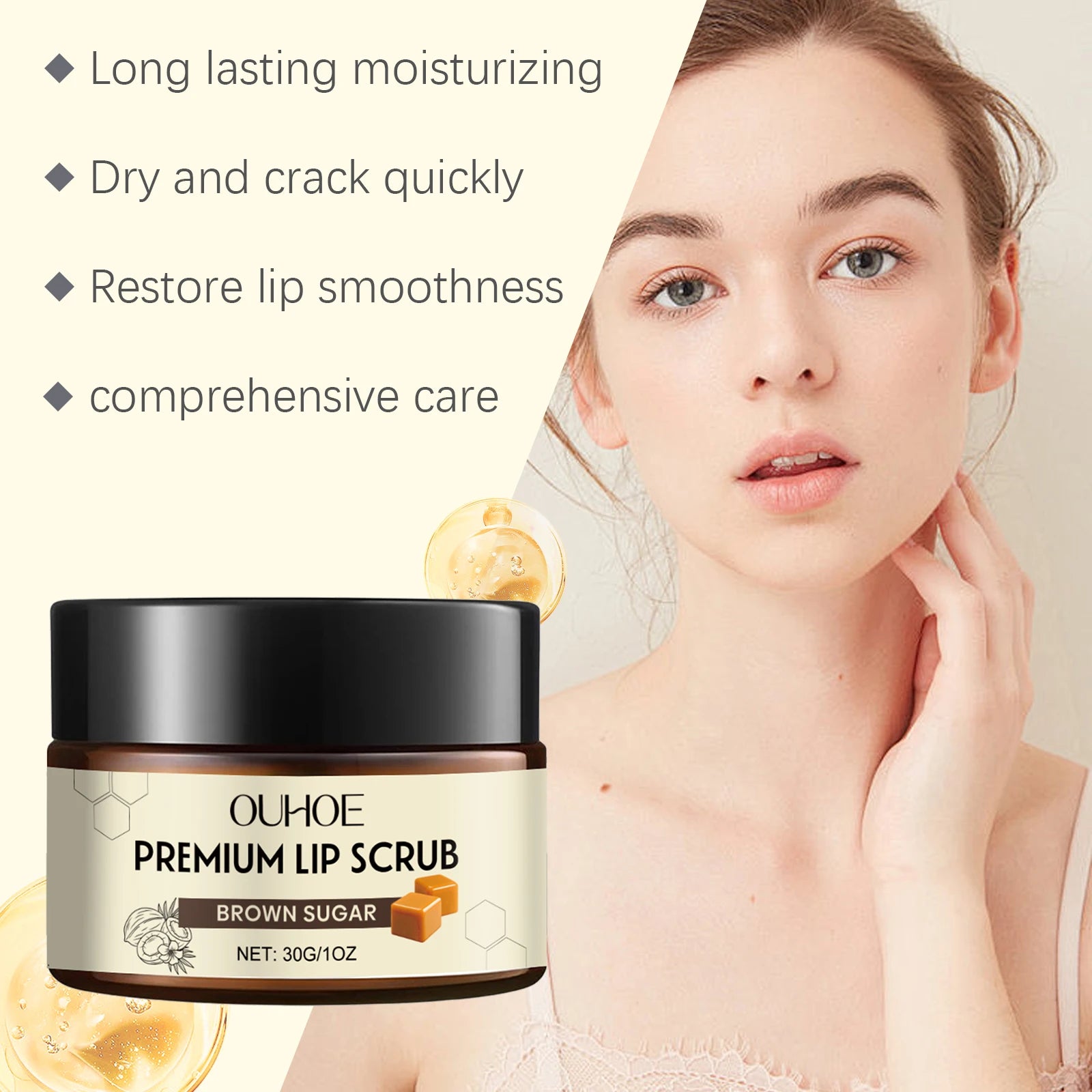 Brown Sugar Lip Scrub Gentle Exfoliating Dead Skin Removal Fade Lip Lines Moisturizing Nourishing Dry Chapped Lip Care 30g Qme