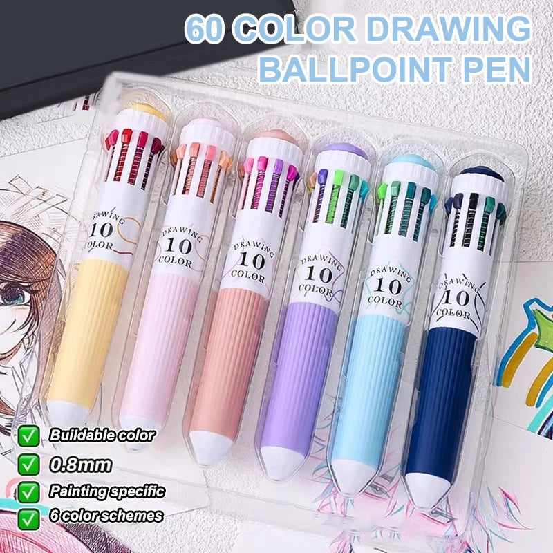 60 Cartoon Ballpoint Pens Soft Grip Press Multicolor Writing Pen Qme