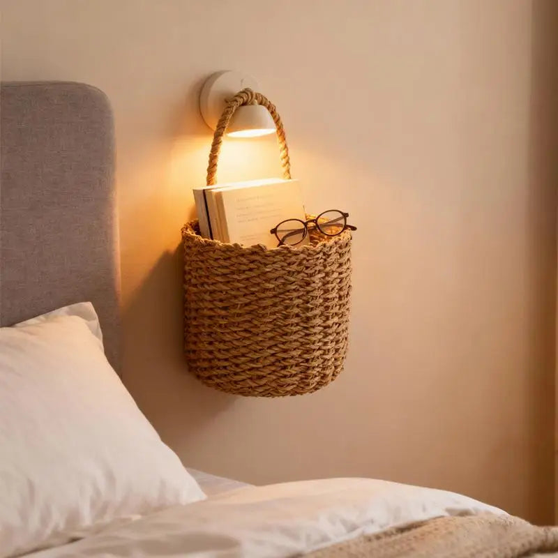 Wall Hanging Basket Boho Hand-woven Storage Baskets Kitchen Ginger Qme