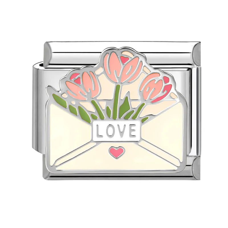 2026 Colour Glaze Red Love Heart Bear Bikini Coconut tree Italian Charm Links Fit 9mm Stainless Steel Bracelet DIY Making Gifts Qme Style 5