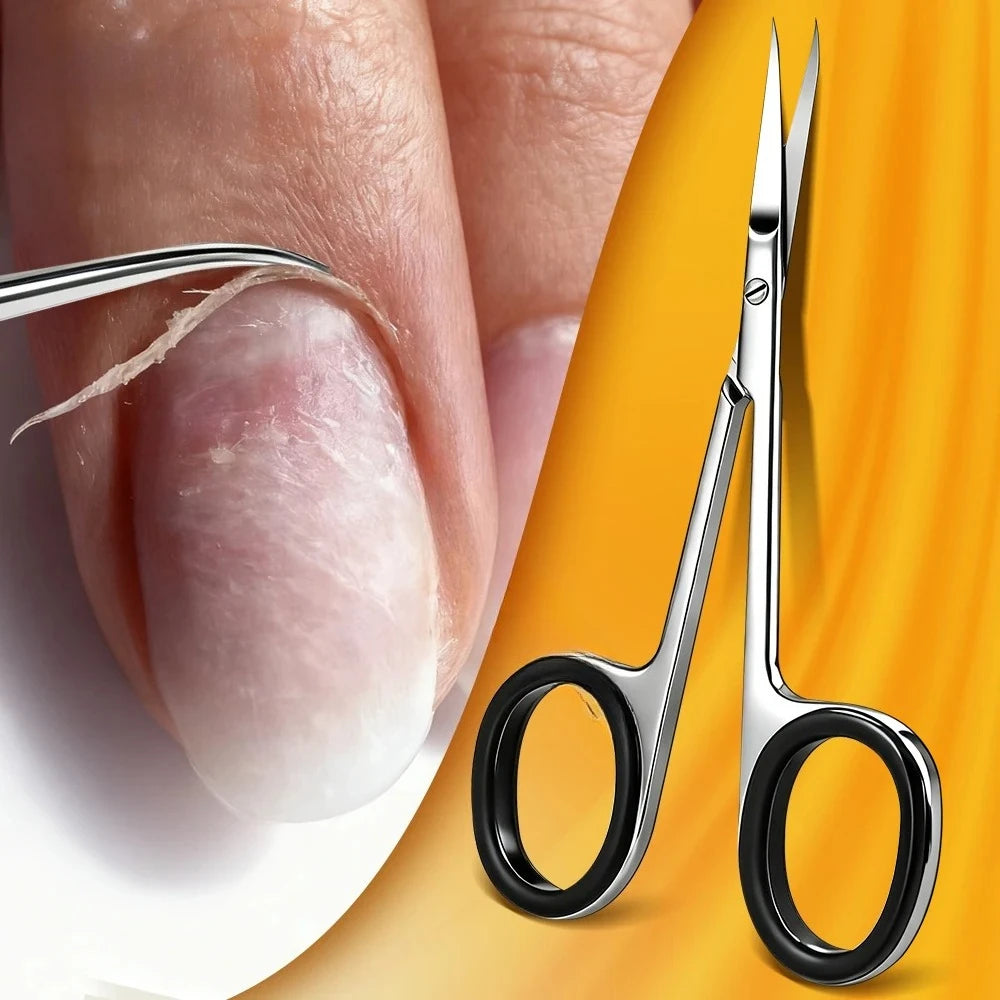 1Pcs Cuticle Scissors Manicure Scissors Stainless Steel Extra Fine Curved Professional Manicure Eyelashes Eyebrow Tools Qme
