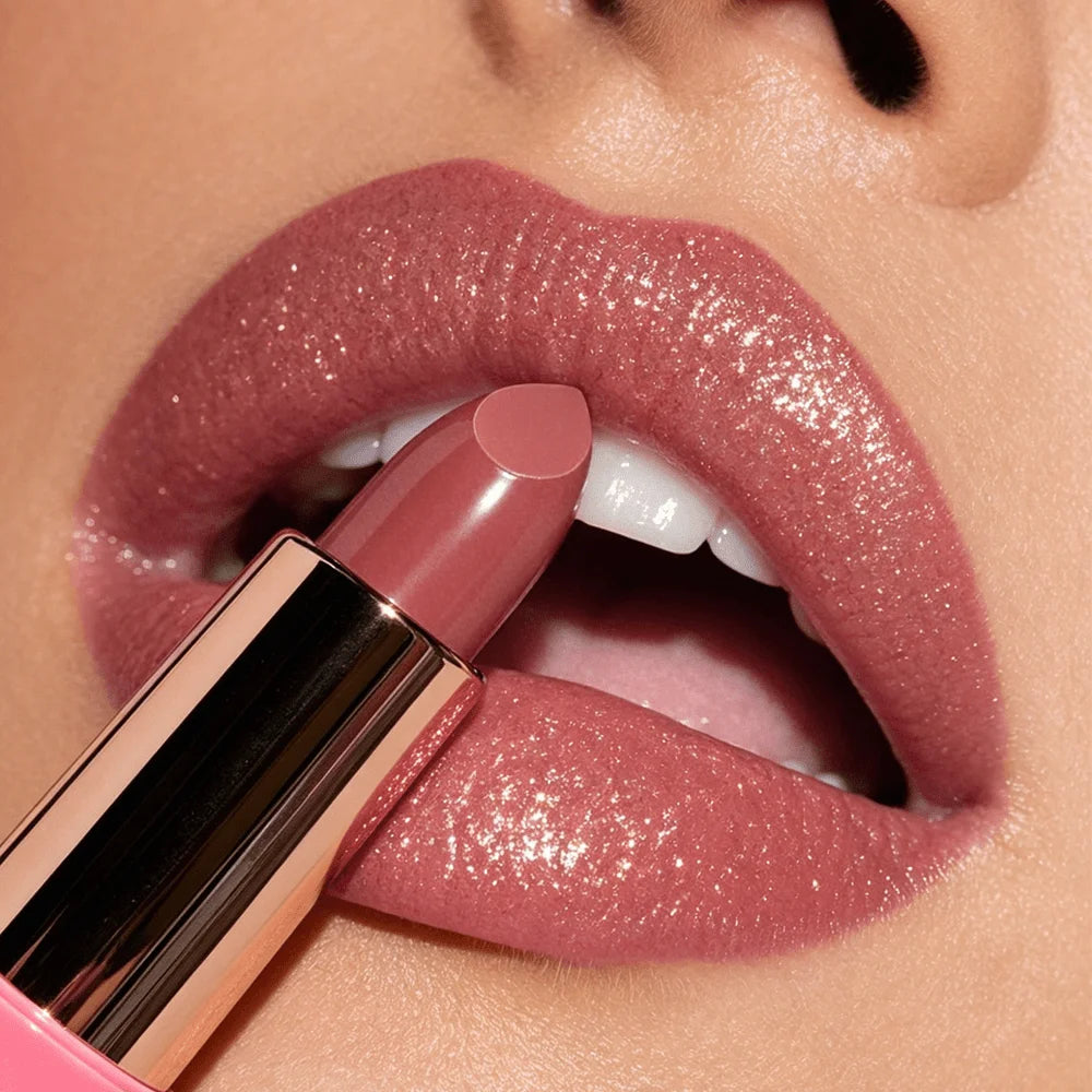 JUJU DREAM Rose Gold Tube Glossy Lipstick Hydrating Silky Dusty Pink Qme