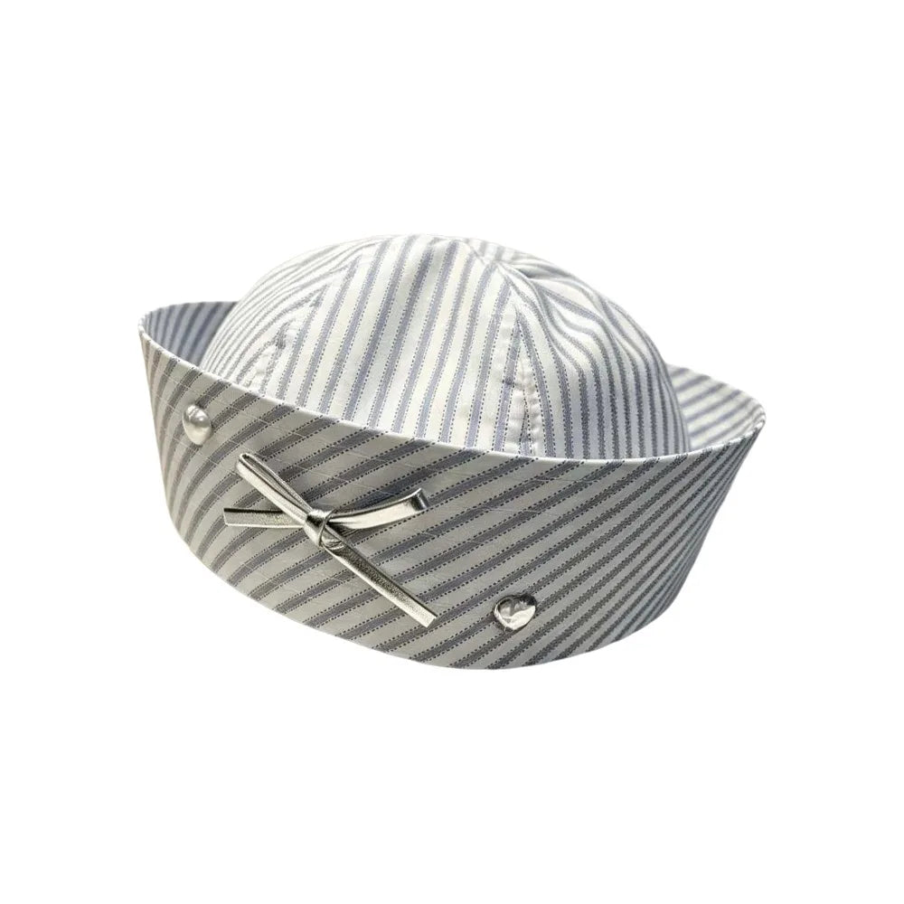 Fashion Y2K Stripe Sailor Hat Bow JK Navy Octagonal Polyester Captain Qme Style A