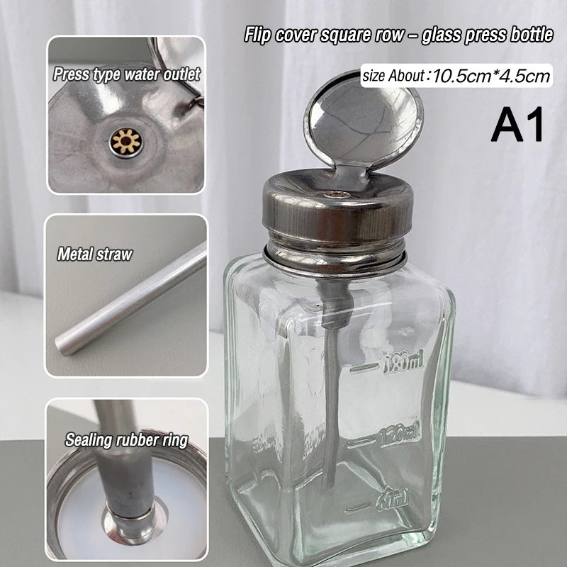 Clear Glass Pump Dispenser Nail Polish Alcohol Makeup Remover Push Qme A1