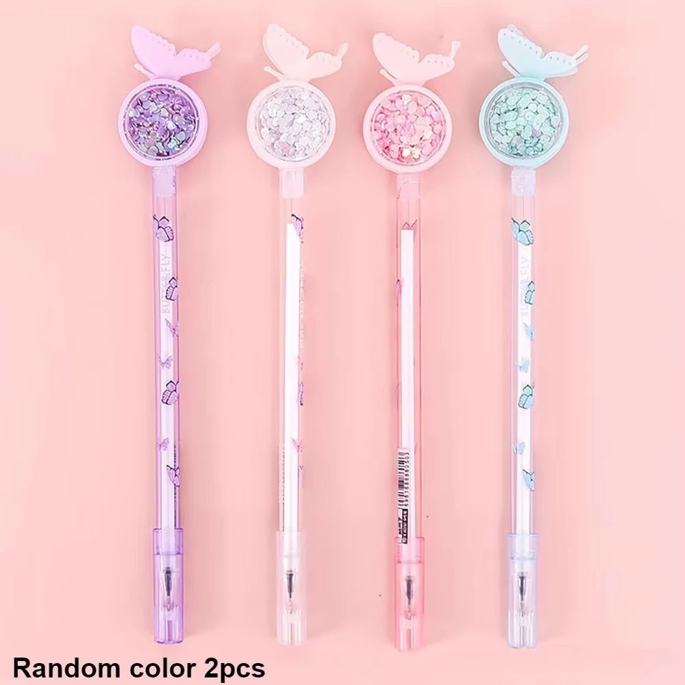 Butterfly Gel Ink Pen Novelty Holiday Pen with Black Ink, Suitable for Nurses, Students,Teachers, Classroom Office Supplies Qme Random color 2pcs