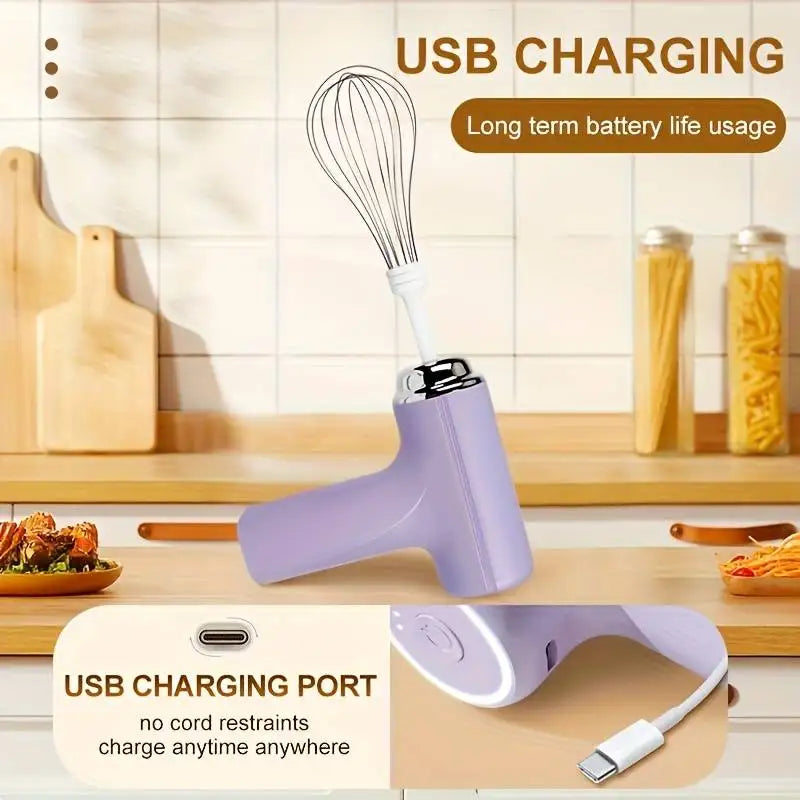 Electric Egg Beater Coffee Frother Milk Whisk MINI Food Blender Egg White Whipped USB Rechargeable Three Speeds Whisk Tools Qme