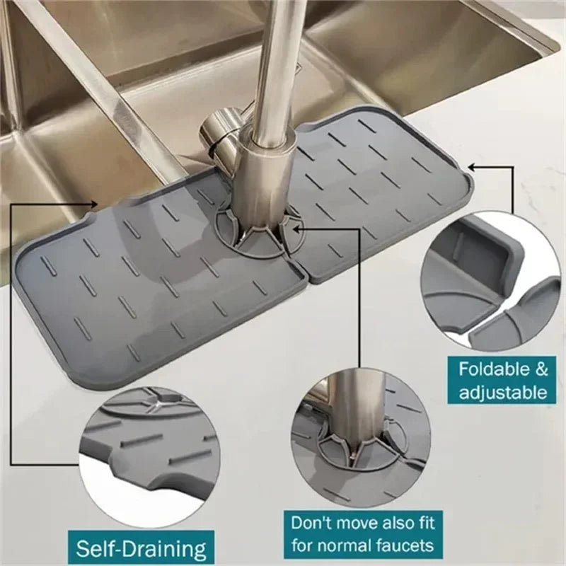 Kitchen Gadgets Silicone Faucet Absorbent Pad Shelf Sink Splash Catcher Countertop Protective Mat Bathroom Drain Mat Acceesories Qme